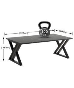 XiuWoo Coffee Table Living Room Table Black Center Table, Simple Modern Faux Marble Rectangular Tea Table with Sturdy Black-Finish Metal Frame, for Bedroom Home Office 120*60*46cm - Image 3