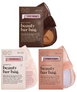 Kitsch Bar Soap Saver Bag - Recycled Mesh Beauty Bar Soap Pouch For Body Wash, Conditioner & Shampoo Bars, Eco-Friendly Patented Soap Savers Holder, 3Pc Set - Blush, Terracotta & Chocolate