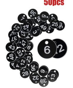 YJ Plastic ID Number Tags, Engraved Tags Key Tags Without Key Rings for Locker Dorm Hotel Bar Restaurant Club Restaurant Table Numbers 1-50, Black