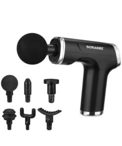SONASHI 6 in 1 Massage Gun – with Heat Deep Tissue Muscle | Massage Gun for full body with 6 Detachable Heads | Battery-Powered Handheld Massager with 6 Speeds | 3-6 Hours of Continuous Working SGM-666 Black