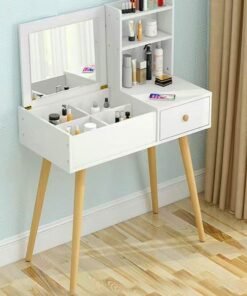 fashionhome Multifunction Modern Upgraded Design One Drawer Vanity Makeup Glass Mirror Dressings Storage 15 mm Thickness Wood Sheet Table 60 x 40 x 111 cm