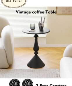 Old_Feller Vintage Sofa Side Table Living Room Coffee Table Household Vintage Candlestick End Table Round Table Black 40*58cm Free 2 coasters