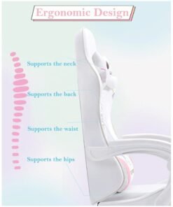 Alternative view of Huitich White & Pink Cartoon Gaming Chair with Footrest Ergonomic Comfort for Study & Gaming
