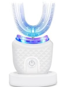 BlueFire Ultrasonic U-Shaped Electric Toothbrush for Adults – 360° Whole Mouth Cleaning, Whitening LED, 4 Brushing Modes (Strong, Comfortable, Massage, Whitening), Wireless Fast Charging, IPX7 Waterproof, Smart Automatic Toothbrush with Removable Brush Head