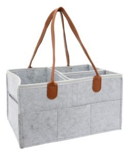 MIXDE Baby Diaper Caddy Organizer, Portable Diapers Storage Bag with Roll Lid and Removable Dividers for Changing Table or Car, Travel-Friendly