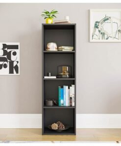 MODERN HOME Modern Slim 4-Tier Bookcase | Tall Narrow Cube Storage Shelf | Vertical Display Unit for Small Spaces | Black Finish
