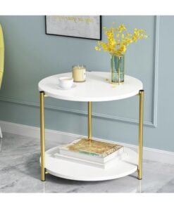 DubaiGallery Round Tea Table Living Room Coffee Tables Marble Texture Wooden Combination Furniture Durable Table