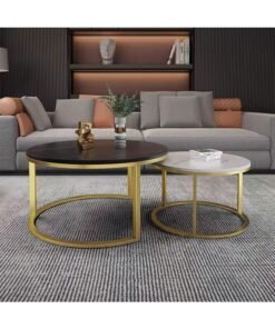 KLNAMAEAAN 2 Round Modern Luxury Coffee Table with Metal Frame - Image 3