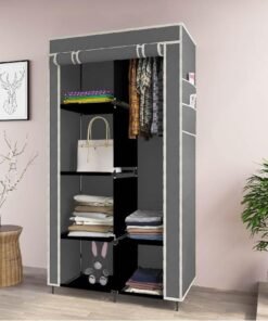 GTC ® 4+2 Layer Collapsible Wardrobe for Clothes with Side Pocket 7800-1 (Non Woven Fabric, 84x42.5x166CM, Grey)