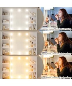 Vanity Desk, Makeup Dressing Table Vanity Bench with Mirror and Lights, Vanity Table Set with Stool, Multifunctional Dresser Cabinet with Storage Shelves and Drawers for Women Girls (SZZ014) - Image 3