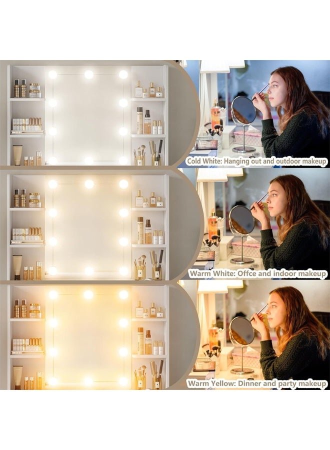 Vanity Desk, Makeup Dressing Table Vanity Bench with Mirror and Lights, Vanity Table Set with Stool, Multifunctional Dresser Cabinet with Storage Shelves and Drawers for Women Girls (SZZ014) - Image 3