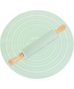HOMESTAR 1Set Silicone Pastry Mat with Rolling Pin Multi Function Skid Dough Rolling Mat for Baking Food Grade Silicone Non Stick Surface for Pizza and Cookies
