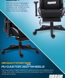 DROGO Ergonomic Gaming Chair with 7 Way adjustable Seat 3D Armrest Fabric Material Desk Chair Head USB Massager Lumbar Pillow Video Games Chair Home Office Chair with Full Recliner Back Footrest Black
