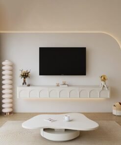 Merry Moments Cream Floating TV Stand Suspened TV Wall Mounted Media Console Entertainment Unit TV Contemporary Style TV Stand Luxury TV Unit TV Cabinet Fashionable Cream White Finish L200xH23xW25 cm