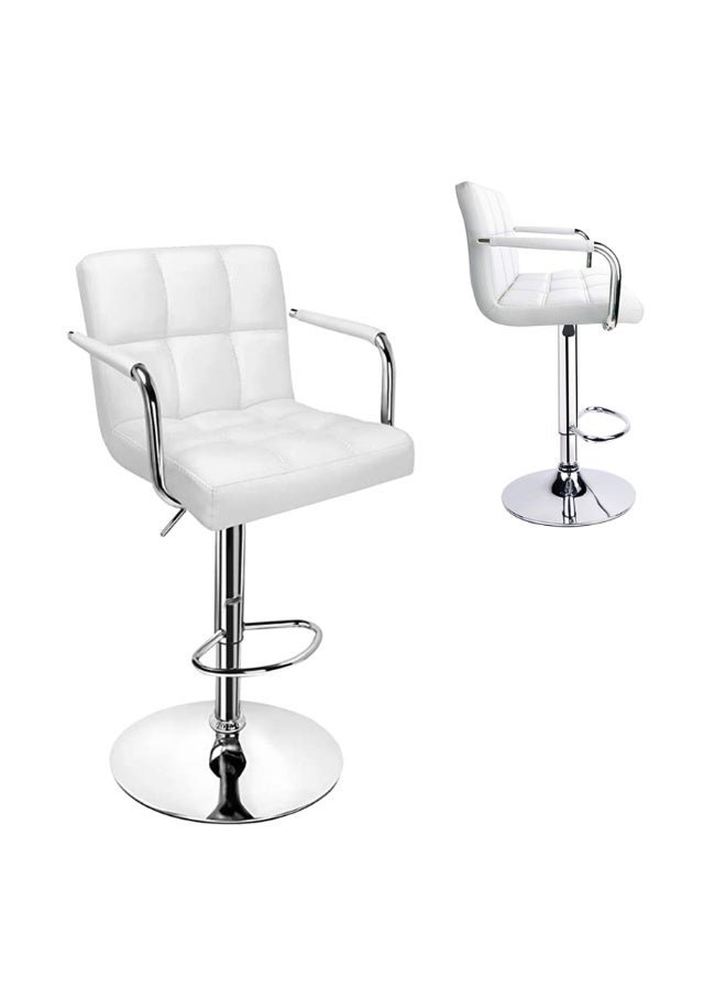 MAPLE HOME DECORATION Asara Modern PU Leather Adjustable Swivel Bar Stools with Armrest, Counter Height Chairs for Kitchen Island, Home, Office, Salon, and Bistro – Chrome Base, Durable & Stylish(White)