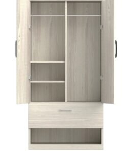 Mahmayi Wooden Wardrobe with 1 Doors, and Open Shoe Rack, Hanging Rod and 2 Compartments, Wooden Closet Storage Cabinet for Bedroom, Living Room - Cascina Pine