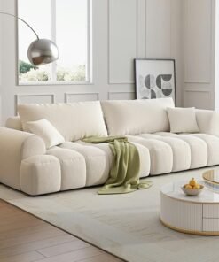 Comfynest Modern Off-White Sofa Upholstered In Anti Cat Scratch Fabric Sponge Seat Filling
