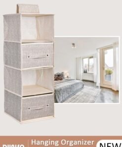 DUNISO 4-Tier Wardrobe Hanging Storage Organizer with Drawers, Dressing Room Finishing Hanging Underwear Storage Bag Household Multi-Layer Box Dust Bag Foldable Includes 2 Drawers