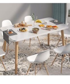 CityRiya-Long Dining Table White Kitchen Dining Table 120*60cm Kitchen Table Wood Coffee Table Tea Table Office Conference Pedestal Desk Small Modern Dinner Table for Living Room, Kitchen