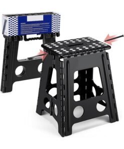 Garlo Folding Step Stool, 39CM Heavy Duty Step Stool Foldable for Adults, Stepping Stool with Handle, Non Slip Folding Stools, Hold Up to 150kg, Multi-Use Office Foot Stool under Desk