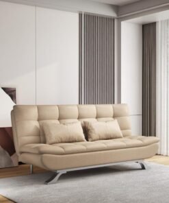 Harmony Home Premium Leather Sofa  Bed – Convertible Sleeper Couch with 2 Plush Cushions, Space-Saving Modern Design & Sturdy Metal Legs, Multi-Functional for Living Room & Guest Space - Beige
