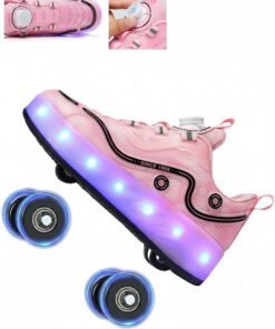 Joshberg Kid Roller Skates Shoes with LED Light & Four Wheels,Built-in Rechargeable Battery(Pink)
