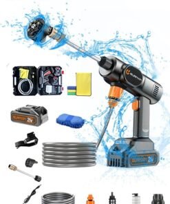 Motim High Pressure Electric Cleaning Machine 6 in 1 Nozzle+1Pc Car Wash Glove+3Pc Towels, Portable Car Washer Gun Set with Rechargeable Battery for Car Washing, Flower Watering, and Floor Cleaning
