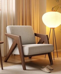 fashionhome Multipurpose Use Mid Century Design Leisure Sofa Chair Durable Solid Wood Recliner Sofa Upholstered Armchair Comfortable Reading Chair Lounge Side Chair for Living Room Bedroom 63x83x77 cm