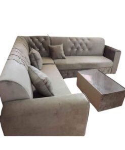 Maharat Al Bahar L Shape Mab Sofa Set 5 Seater With Table & Pillow Beige 250x80x80
