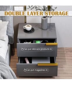 Modern Bedside Table Small Wooden Table with 2 Drawers and Spacious Countertop for Bed Side Sofa End Simple Nightstand Bedside Cabinet with Storage for Bedroom Living Room (Grey)