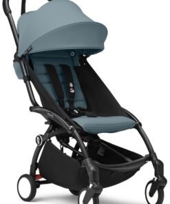 STOKKE YOYO3 Stroller from 6M+ - Black Frame + Seat Cushion + Canopy - Folds In & Out in a Flash - Light & Compact - Carry-On Compatible - Aqua
