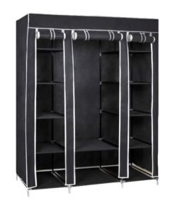 Portable Canvas Fabric Wardrobe Organizer Black/White 130x175x45cm