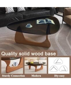 WALALLA Mid Century Modern Glass Coffee Table, Small Coffee Table for Living Room, Elegant and Functional Coffee Tables Suitable for Bedroom Living Room Reception Office Table,Walnut/Black - Image 3