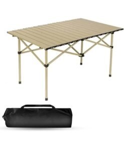 MOMENT Outdoor Picnic Table Folding Portable Metal Dining Table with Carry Bag for Picnic Camping Beach Boat Party BBQ, Brown (95x55x50cm)