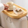 DUNISO Bamboo Trayble Couch Arm Table,Clip On Tray Sofa Table for Couches, Rectangle Wooden Tray,Multipurpose Trays for Breakfast, Coffee Table/Butler & More ,Light & Sturdy Wood Tray Foldable Armrest Tray Table for Eating and Drink