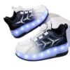 Huitich XF11 White & Black Two-Wheel LED Roller Skate Shoes for Kids – Size 34 (22cm Inner Length)