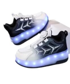 Huitich XF11 White & Black Two-Wheel LED Roller Skate Shoes for Kids – Size 34 (22cm Inner Length)