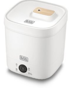 BLACK+DECKER Digital Humidifier, Capacity for Large Rooms up to 40m2, Touch Control, LED Display, Warm Mist, Auto Shutoff, Easy Clean Square Tank, Modern Wooden Finish, HM4250-B5 White