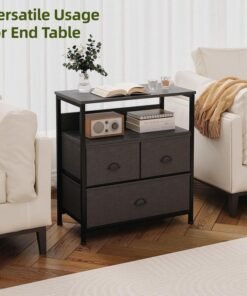 SKY-TOUCH 3 Fabric Drawer Nightstand Storage Chest Unit Home Cabinet w/Shelves Home Living Room Bedroom Entryway Living Furniture, Black,22.8 * 11.4 * 24.8 inch - Image 3