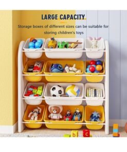 Beauenty Toy Storage Organizer, Toys Storage Box for Kids, 85×35×89cm 4-layer Rack with 12 Bins, Freely Combined Storage Box for Toys, Suitable for Children's Room, Playroom, School