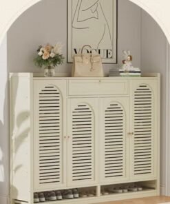 keke Shoe Cabinet Milky White Entryway with Four Doors and Eight Layers With Drawer 110*32*117cm