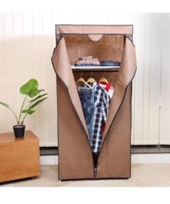 Portable fabric wardrobe with zipper closure, modern and fits in tight spaces, easy to disassemble and assemble