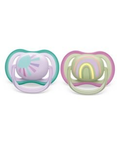 Philips Avent Soother Ultra AIR 0-6M For Girls, 2 Pieces | No.1 Brand Recommended by Moms Worldwide | Light, Breathable, BPA free, Orthodontic with Sterilization Case