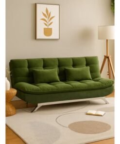Harmony Home Suede Fabric Sofa  Bed – Modern Folding Convertible Sofa Bed with Pillow, Compact Space-Saving Design for Living Room, Apartment, Dorm & Office - Green