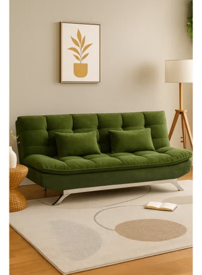 Harmony Home Suede Fabric Sofa Bed – Modern Folding Convertible Sofa Bed with Pillow, Compact Space-Saving Design for Living Room, Apartment, Dorm & Office - Green
