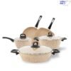 VAV Premium Granite 8-PCS Cookware Set. Set includes: 18cm Sauce Pan, 26cm Deep and Shallow Casseroles, 26cm Fry and 28cm Grill Pans with Lids. Made in Turkey.