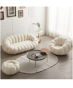 MAPLE HOME DECORATION Maple Home Decoration Lamb Fleece Sofa White Three Seater 1 pcs 180cm Modern Nordic Flower Minimalist Style Sofa For Living Room Cafe Hotel Shop Home Furniture (1 PC)