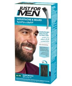 Just For Men Mustache & Beard – Dark Brown Beard Dye For Men, M-45, Single Use Brush-In Color Gel With Biotin, Coconut Oil, And Aloe For Fuller, Healthier Facial Hair