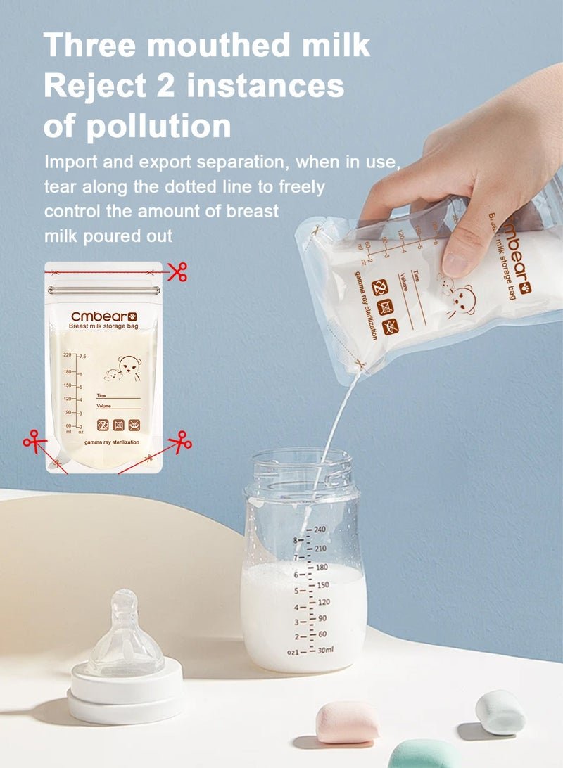 Cmbear 100 Pcs Set Breast Milk Storage Bags 8 Oz 220 ml Self Standing Leak Proof Breastmilk Storage Bag - Image 2