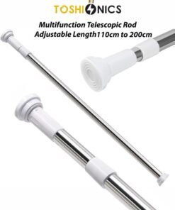 Toshionics Adjustable Telescopic Curtain Rod Rust-Resistant Aluminum 110cm to 200cm Extendable Non-Slip Tension Rod for Shower Closet Balcony & Living Room No Drilling Required